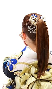 つまみ細工髪飾り　成人式　卒業式　晴れ着　前撮り　袴　着物　振袖　和装　青 つまみ細工髪飾り 成人式 卒業式 ネイビー 紺色 振袖 着物